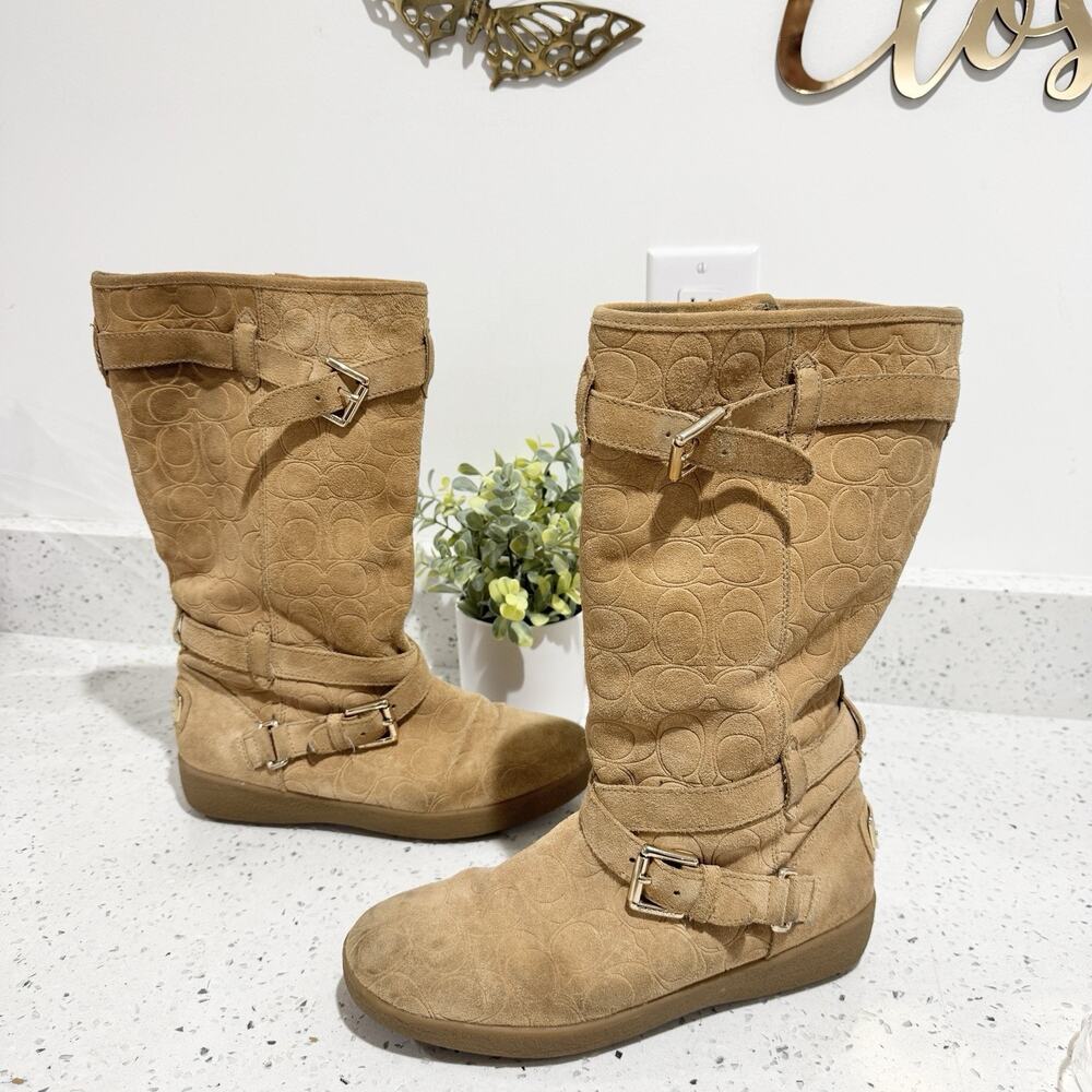 Coach Thelma boots Size 8 Brown Mid Calf Monogrammed CP